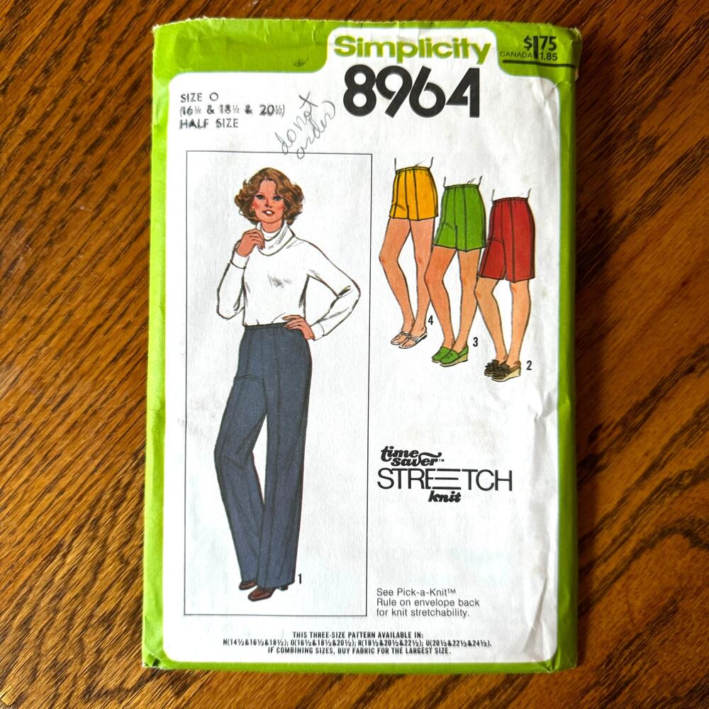 UNCUT Vintage 1970s Simplicity 8964 Sewing Pattern Size L/XL EASY Shorts & Pants